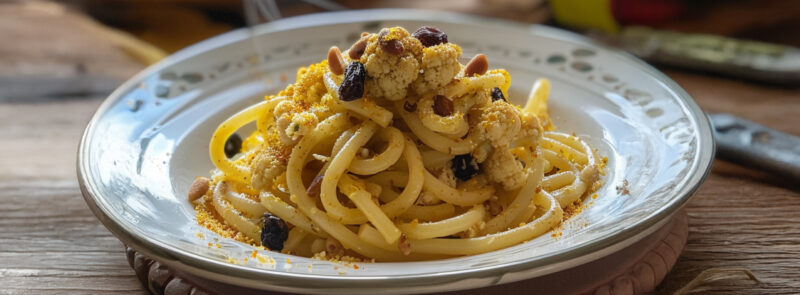 Piatto di bucatini con broccolo arriminato