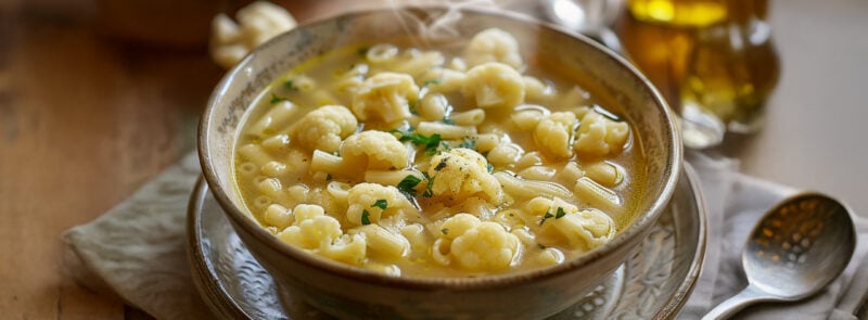 piatto di pasta a minestra con cavolfiore